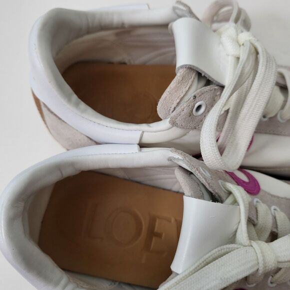 LOEWE Flow Runner Sneakers Womens 7 EU38 Nylon Suede Leather Trainers White Pink - Picture 11 of 12
